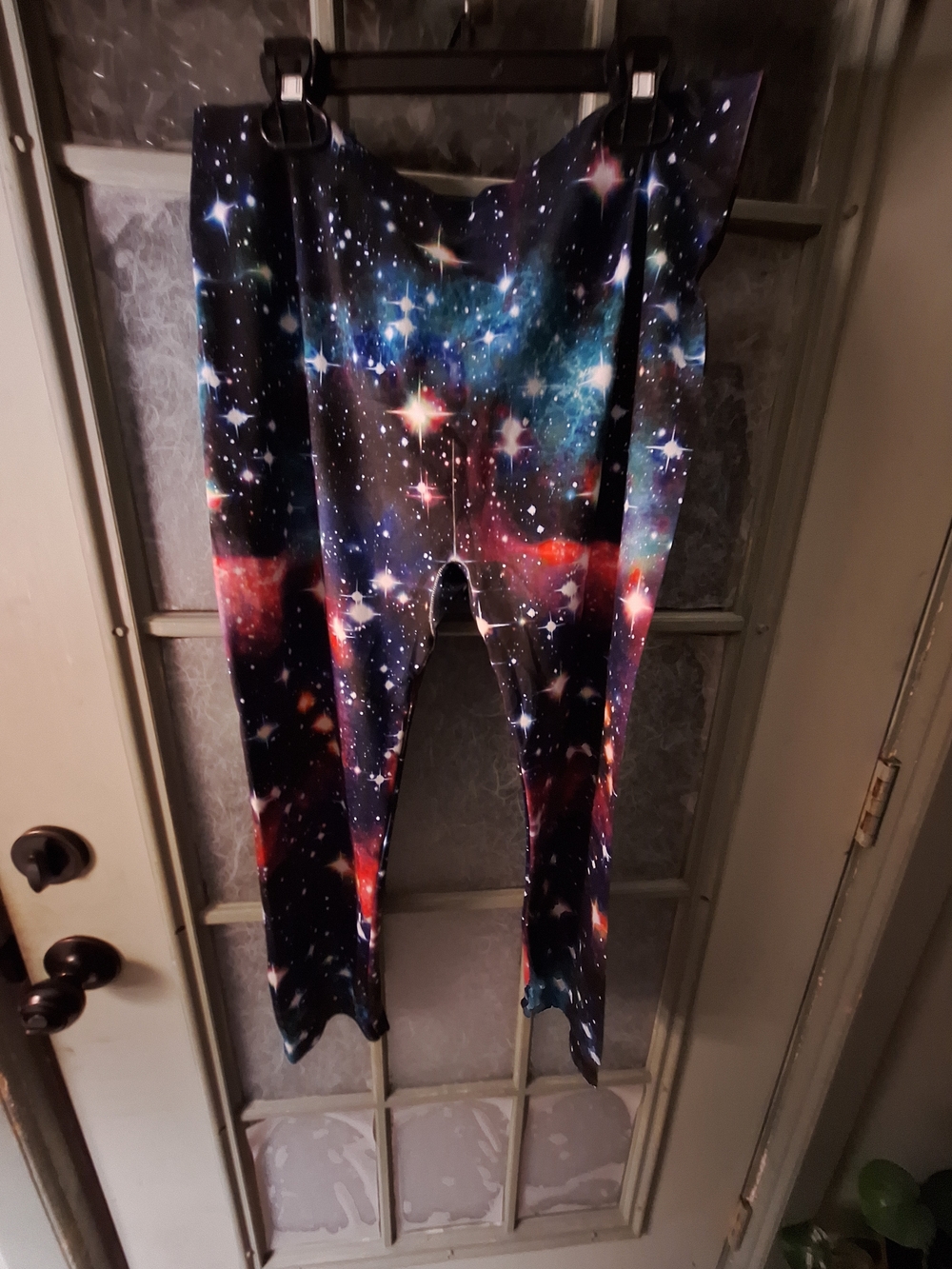 No Boundaries Galaxy Print Leggings - Black with Blue & Red Accents Juniors
